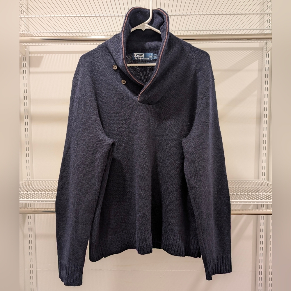 Polo RL Navy Shawl Collar Cashmere Sweater